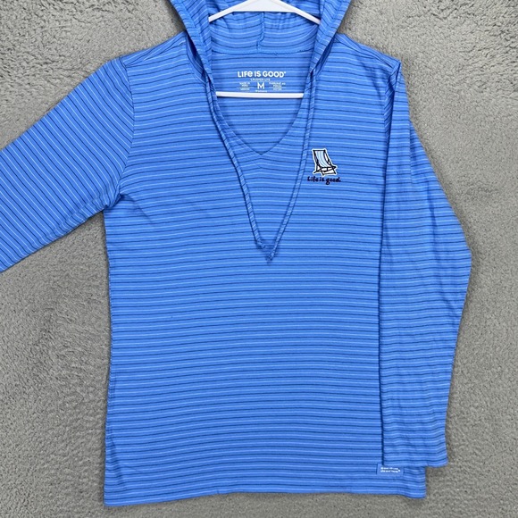 Life Is Good Tops - Life Is Good‎ Womens Lightweight Hoodie Shirt Medium Blue Stripes Crusher Lite